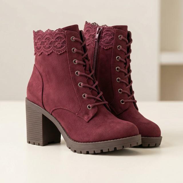 Micheline™ — Bottines effet daim à bordure dentelle
