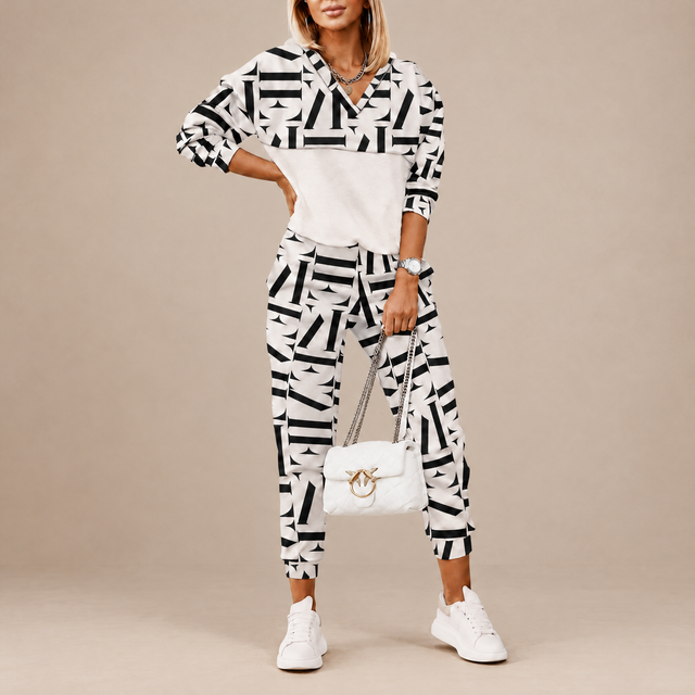 Inès | Ensemble Jogging Pied-de-Poule Sweat à Capuche et Pantalon