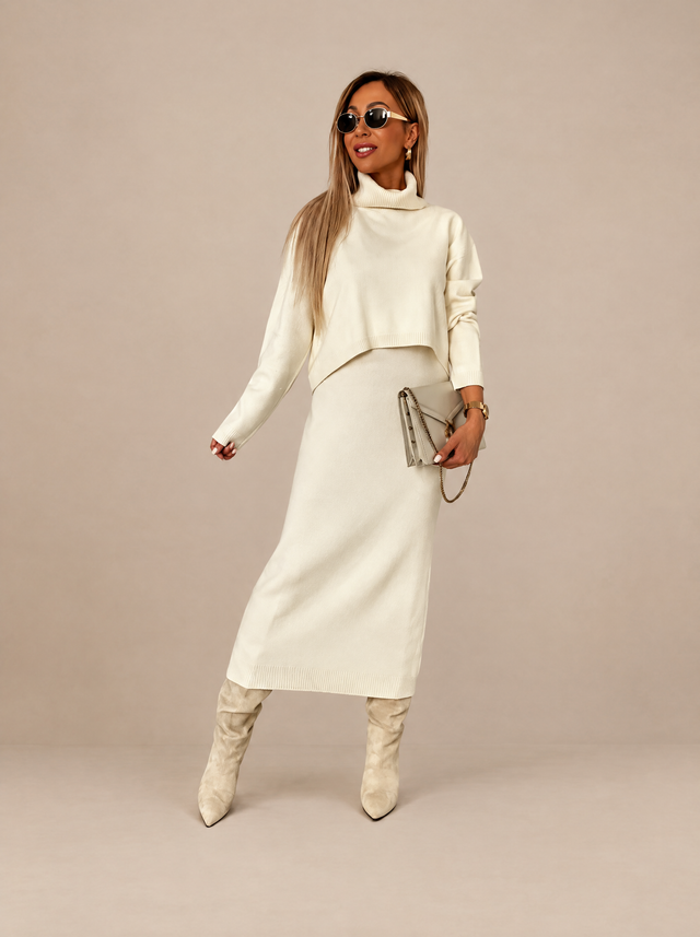 Bertille | Ensemble Robe en Maille Midi et Pull Col Roulé