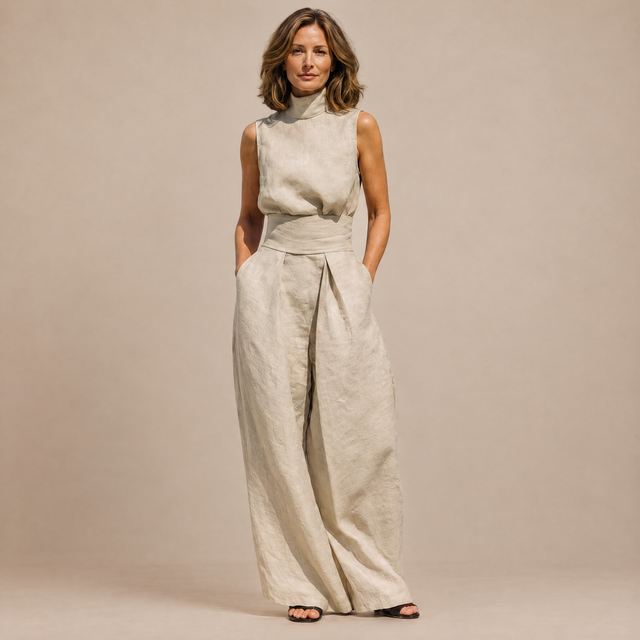 Isaure | Ensemble Haut Col Roulé sans Manches et Pantalon Large
