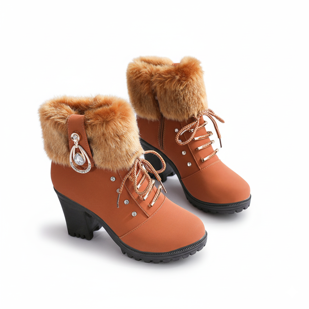 Sixtine™ — Bottes fourrées à talon bloc et strass