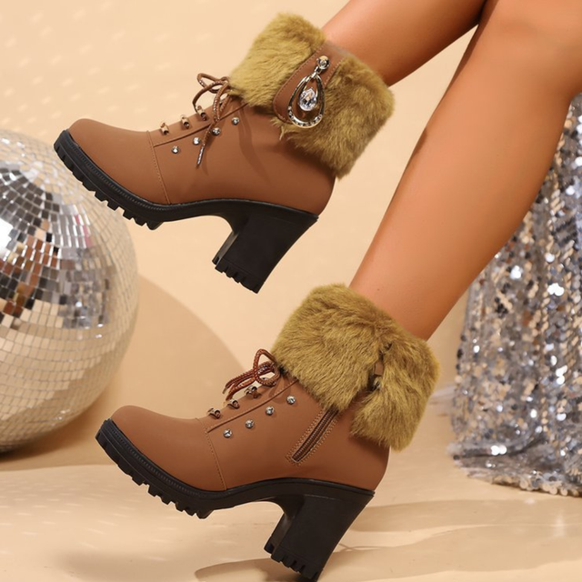Sixtine™ — Bottes fourrées à talon bloc et strass