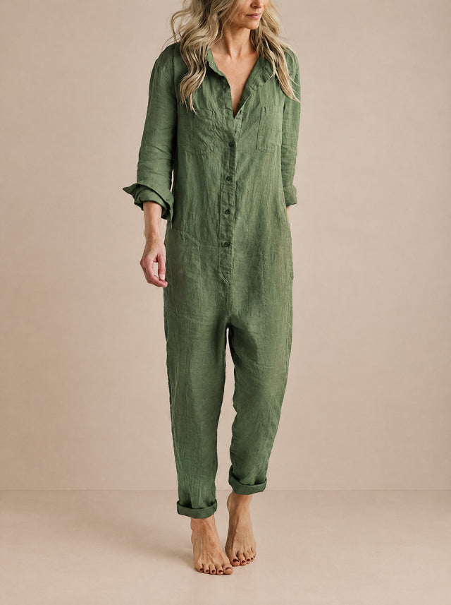 Françoise | Combinaison Chemise Manches Longues Boutonnée
