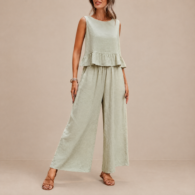 Gabrielle | Ensemble Top à Volants sans Manches et Pantalon Large