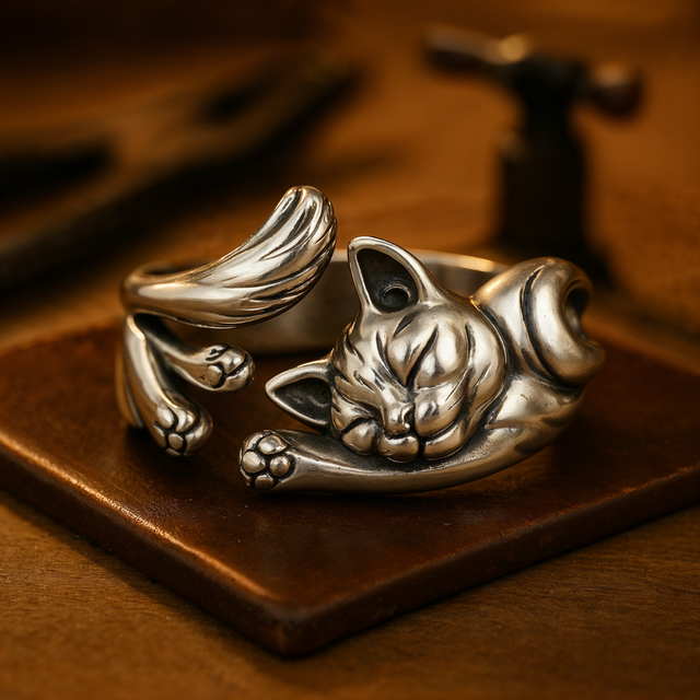 Marianne™ | Bague vintage avec motif chat