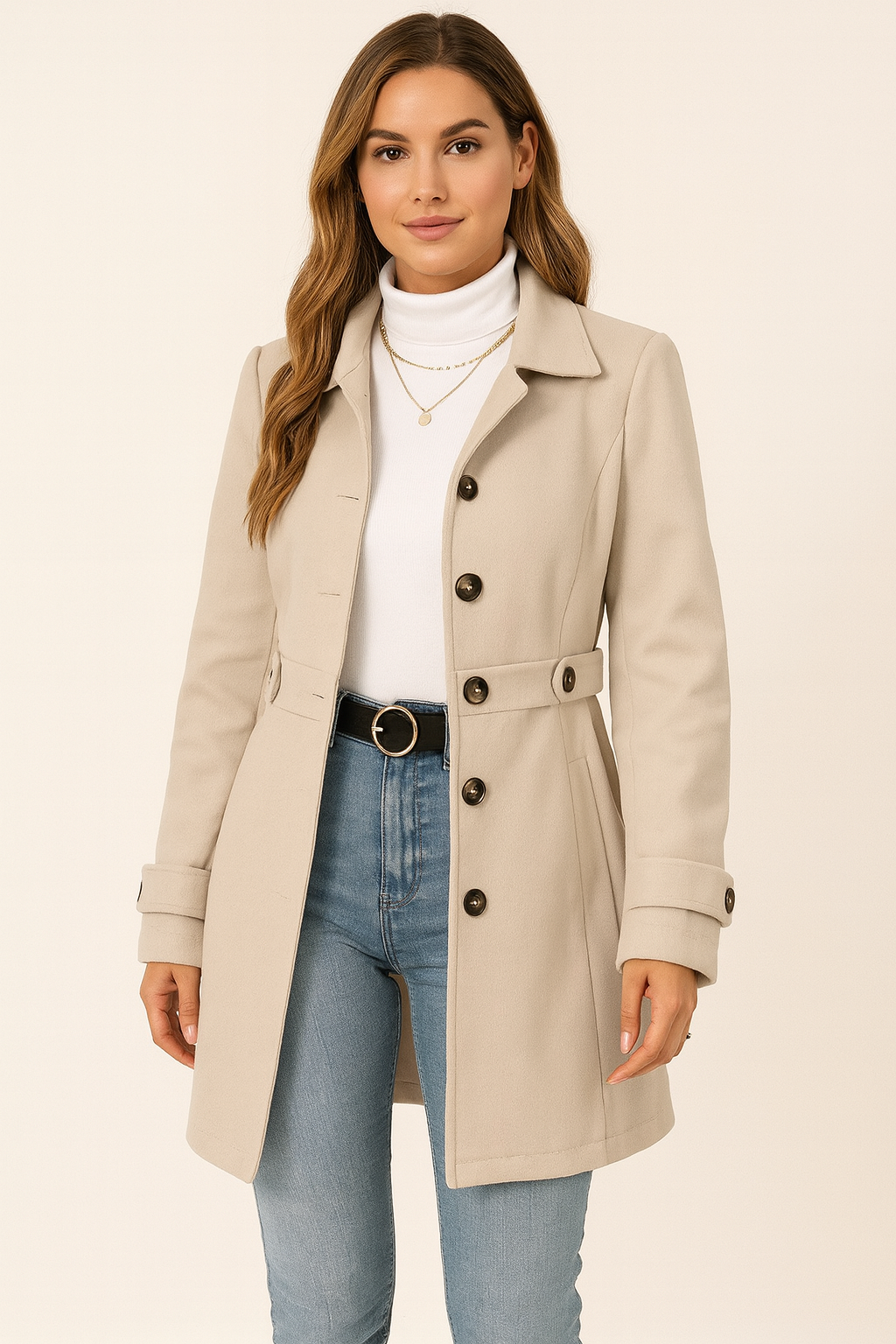Inès™ — Trench mi-saison croisé ceinturé