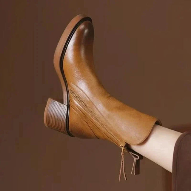 Natacha™ — Bottines effet cuir à zip métallique