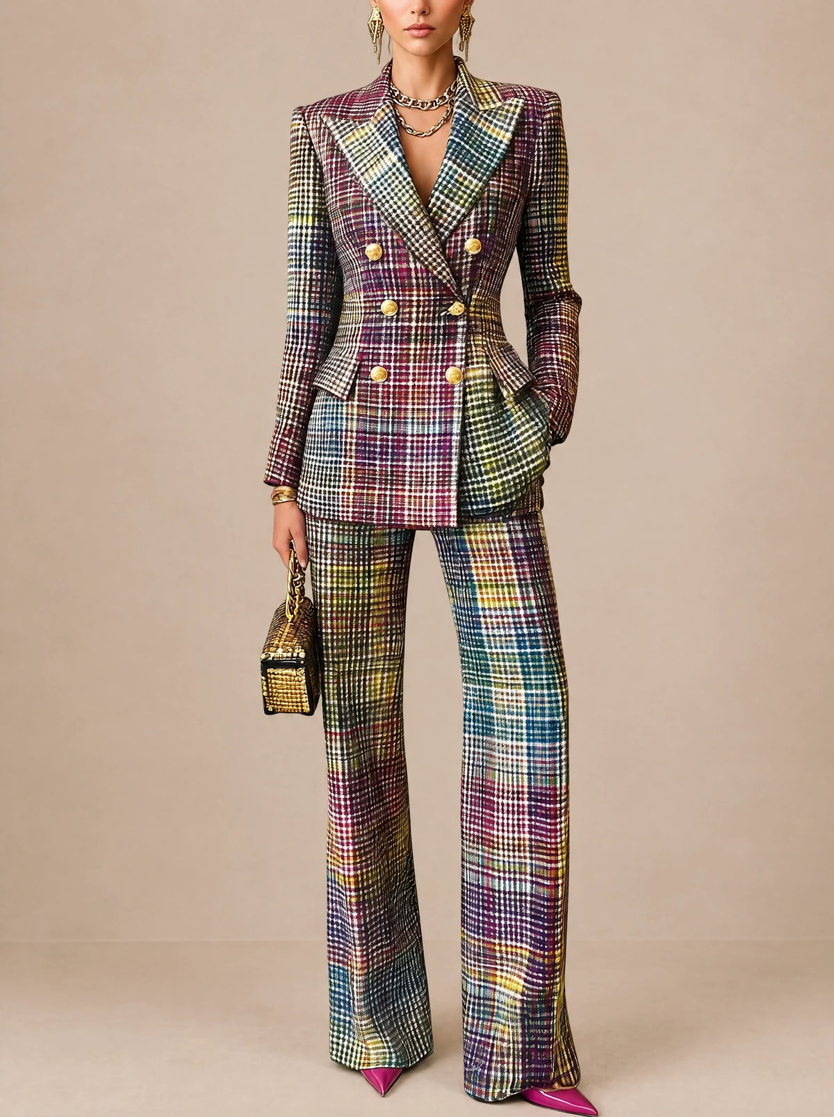 Ariane | Tailleur Blazer Croisé à Carreaux