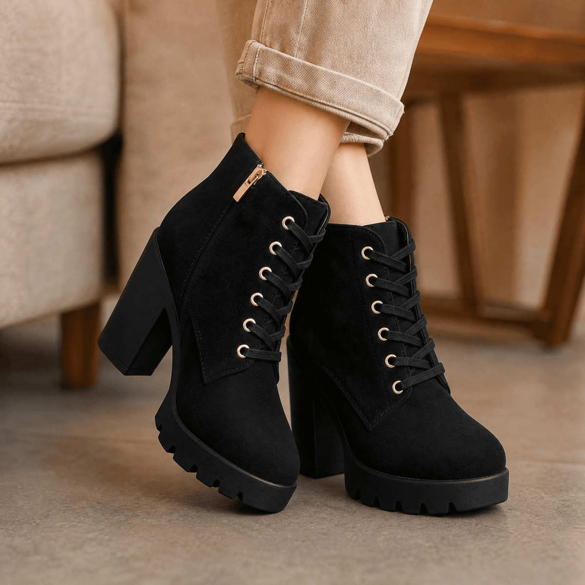 Maryse™ — Bottines fourrées à talon bloc et détails dorés