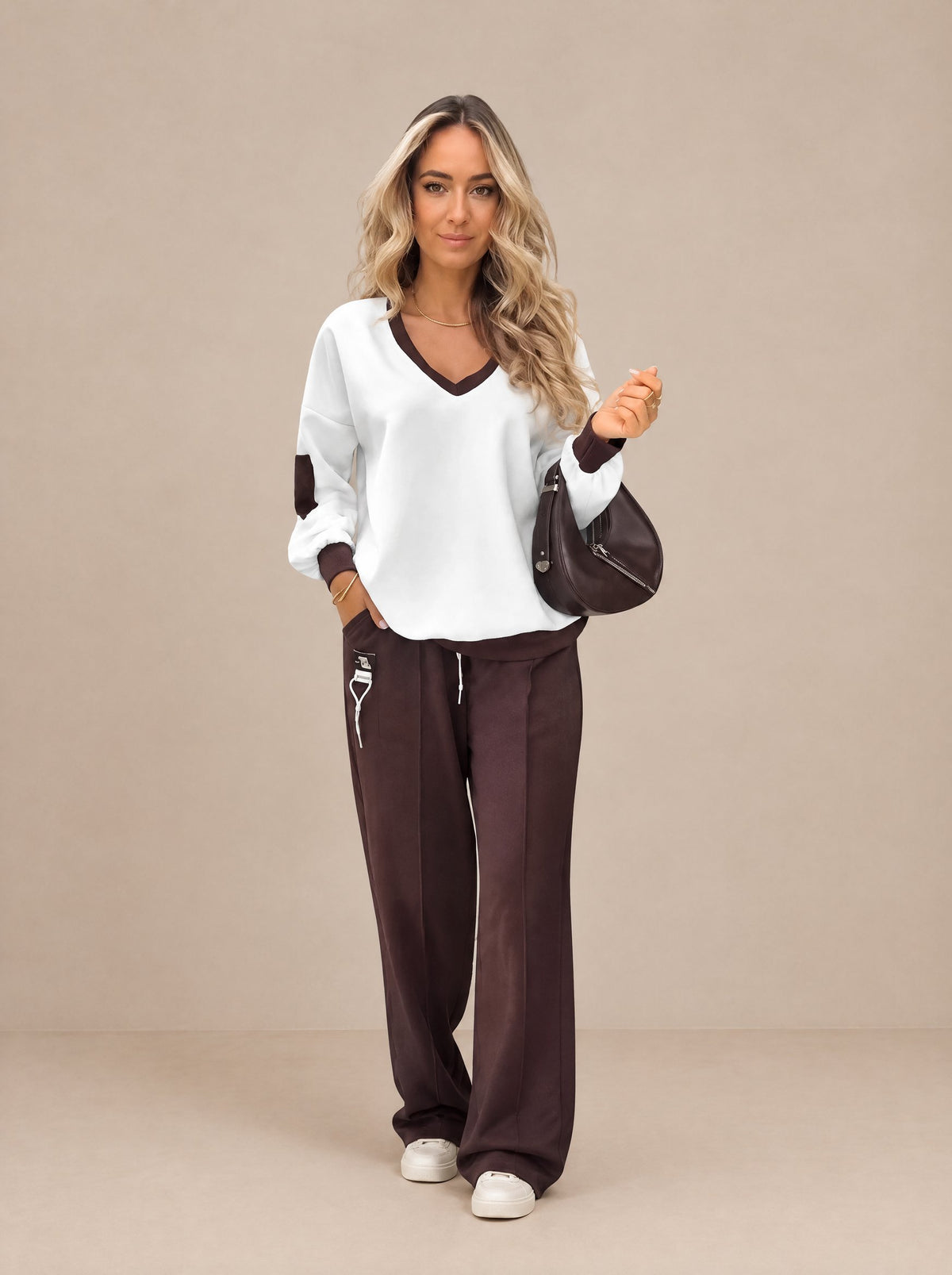 Lucile | Ensemble Détente Pull Col V et Pantalon Large