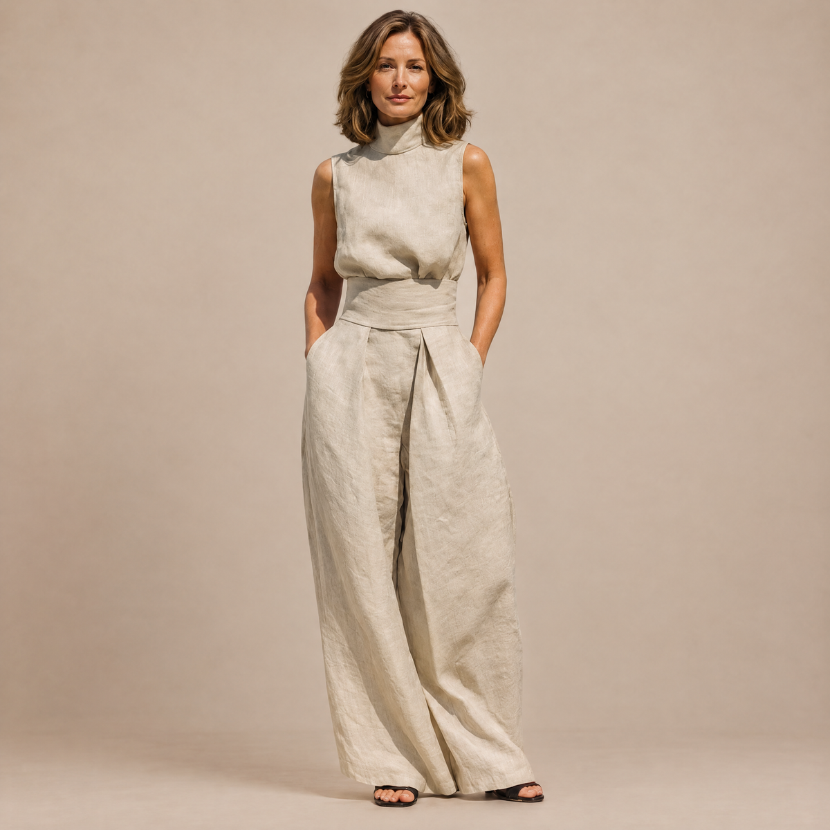 Isaure | Ensemble Haut Col Roulé sans Manches et Pantalon Large