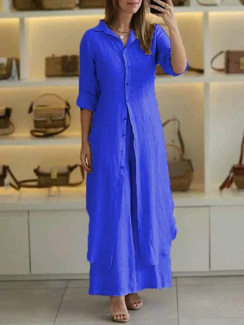 Lucie | Ensemble Chemise Longue et Pantalon Large Manches 3/4