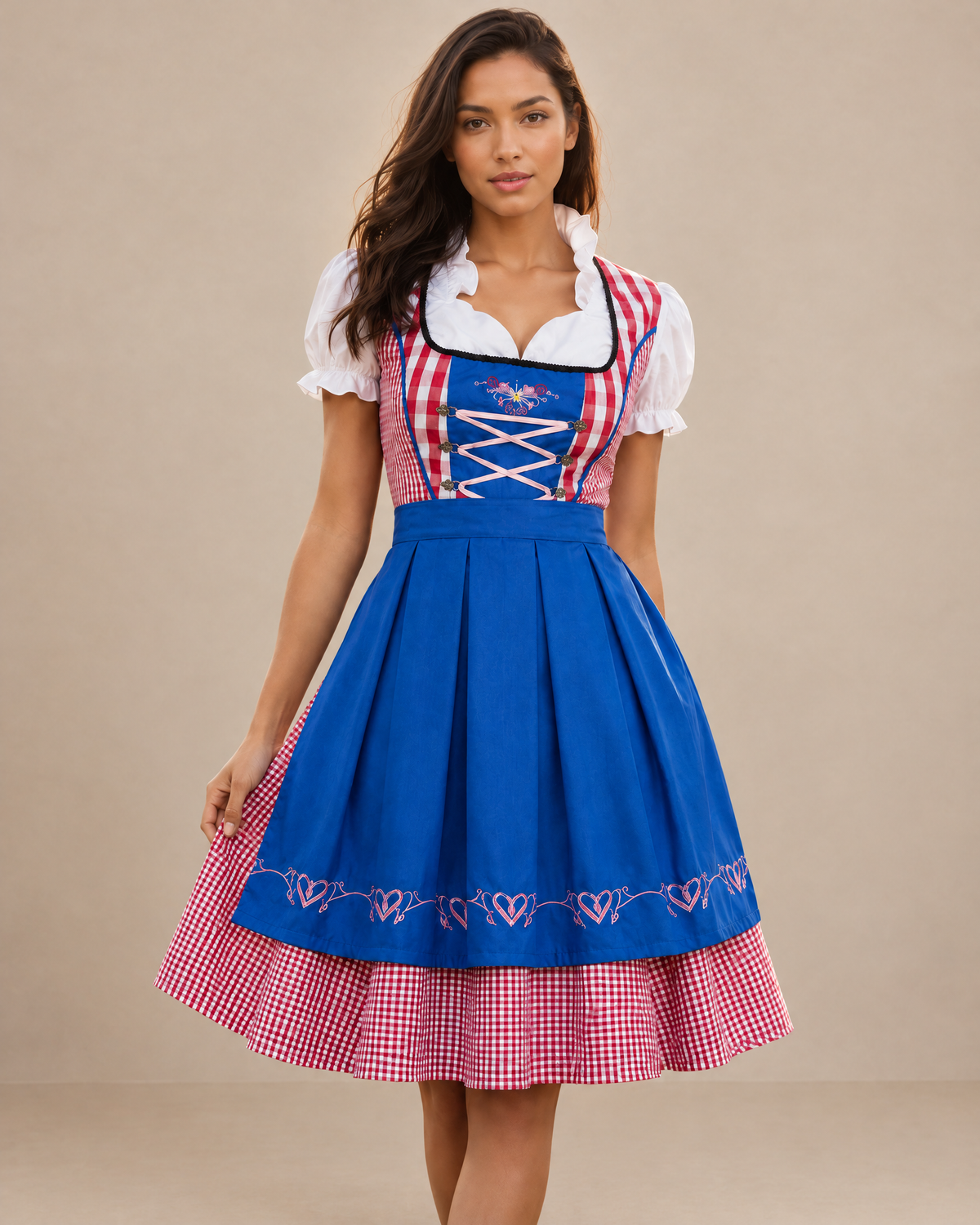 Carole | Robe Dirndl Oktoberfest Vichy avec Tablier