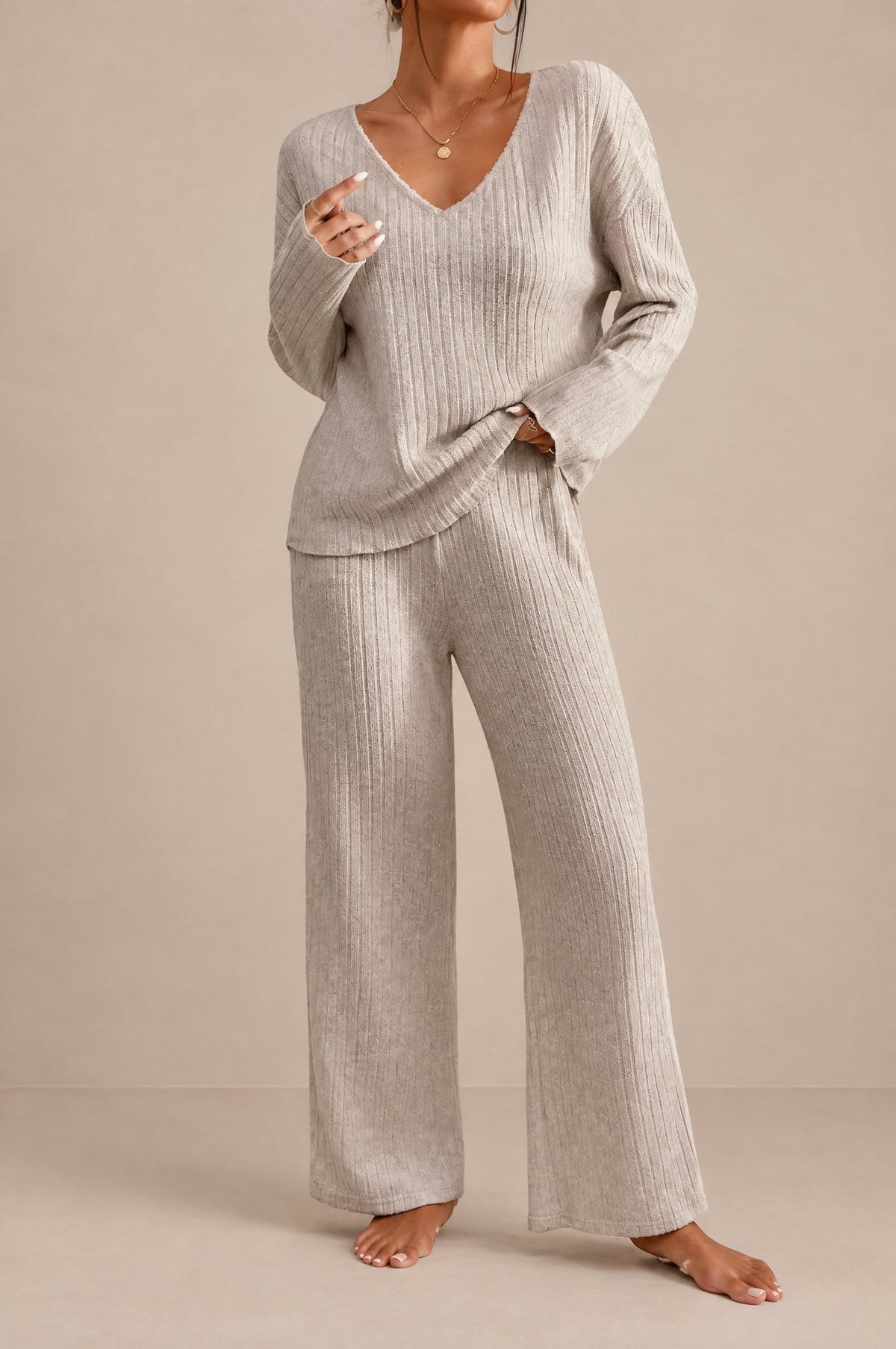 Margot | Ensemble en Maille Côtelée et Pantalon Large