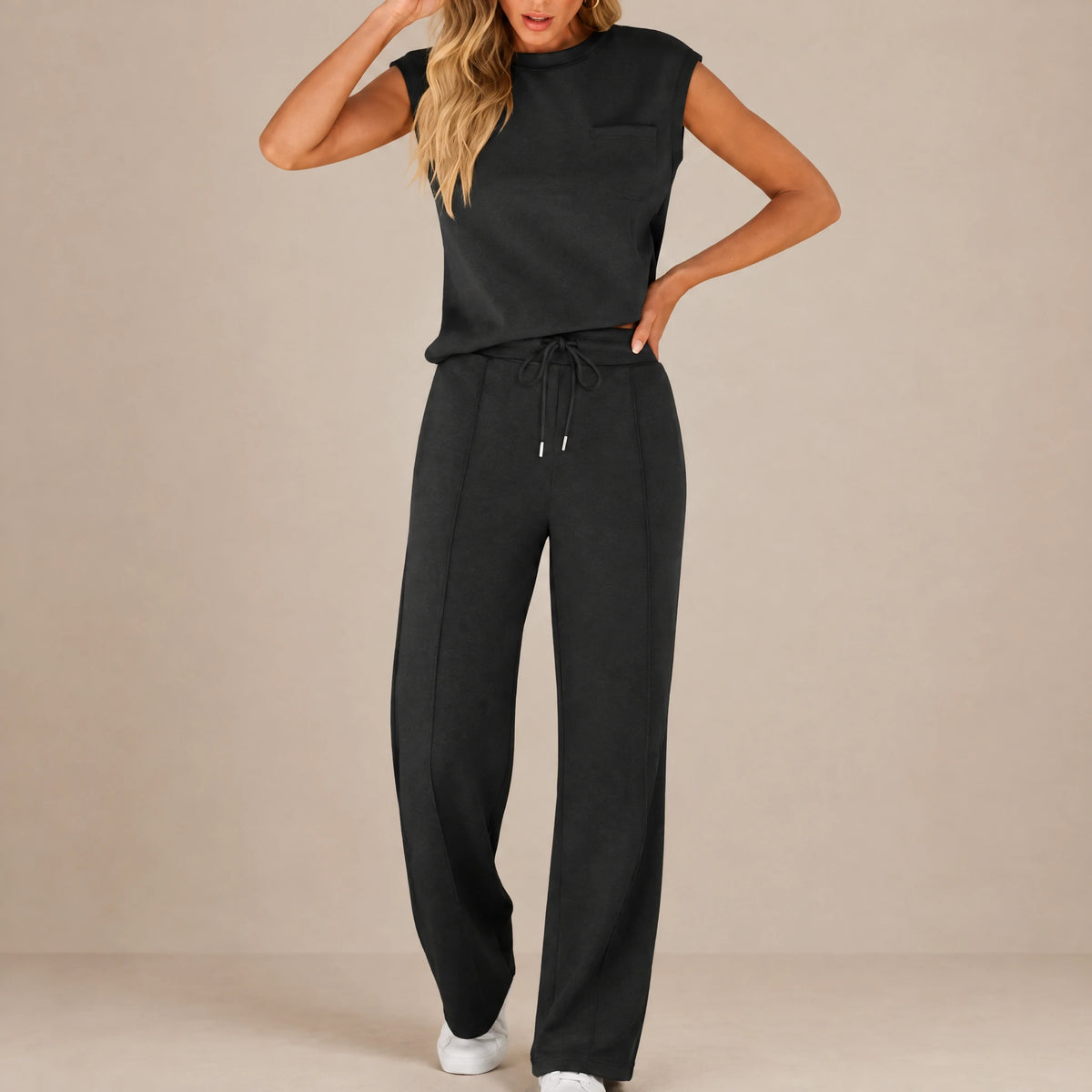 Bérangère | Ensemble Détente Haut sans Manches et Pantalon Large
